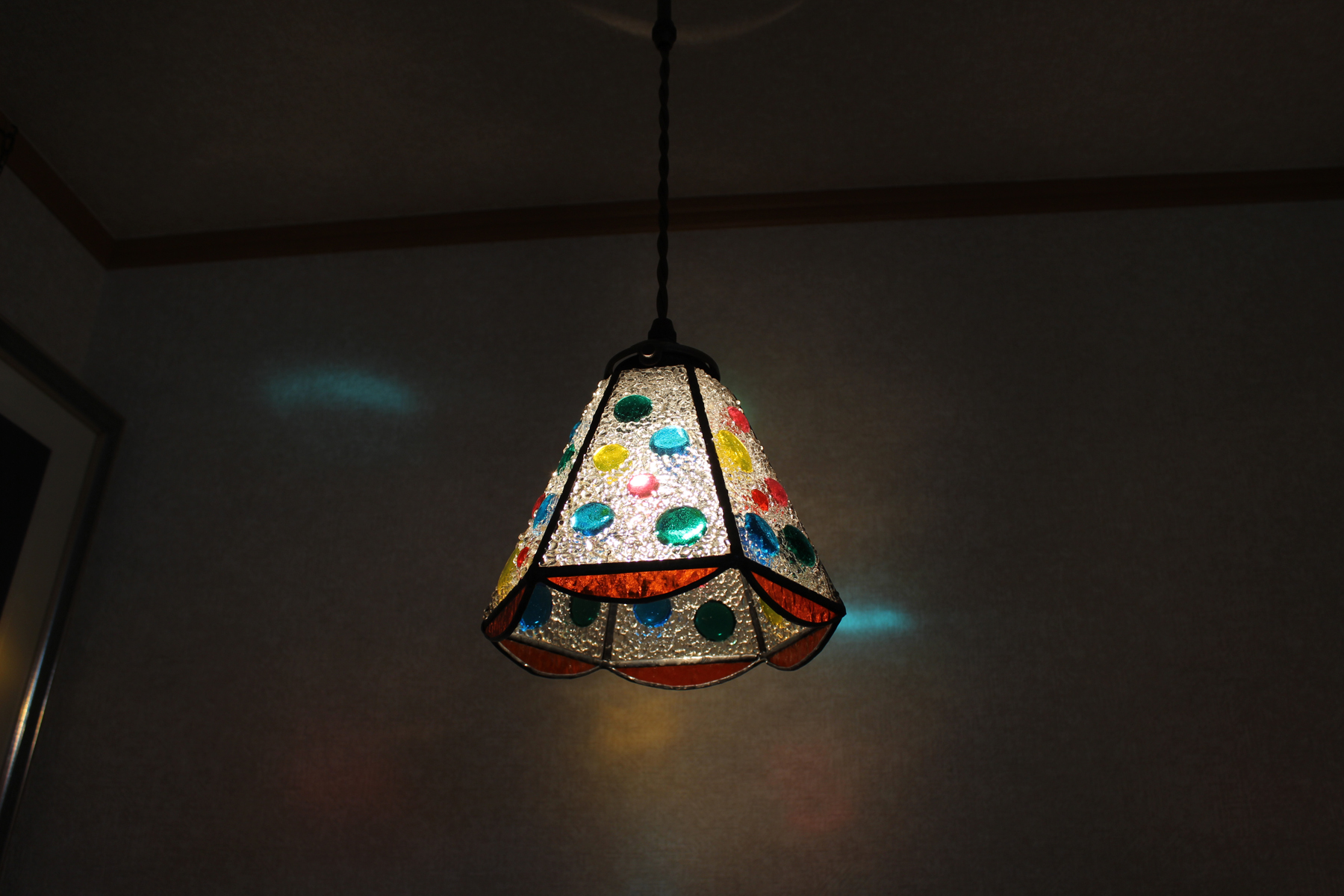 【照明】ステンドグラス、ペンダントライト,６面体ナギット