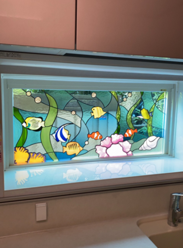 ステンドグラス窓、熱帯魚、画像、パネル | ステンドグラスオーダー