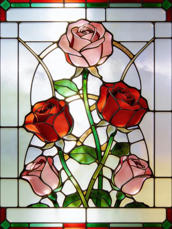 5輪の薔薇のステンドグラス